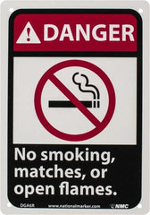 NMC - "Danger - No Smoking, Matches or Open Flames", 10" Long x 7" Wide, Rigid Plastic Safety Sign - Rectangle, 0.05" Thick, Use for Accident Prevention - Exact Tooling