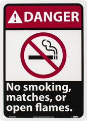NMC - "Danger - No Smoking, Matches or Open Flames", 14" Long x 10" Wide, Rigid Plastic Safety Sign - Rectangle, 0.05" Thick, Use for Accident Prevention - Exact Tooling