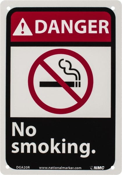 NMC - "Danger - No Smoking", 10" Long x 7" Wide, Rigid Plastic Safety Sign - Rectangle, 0.05" Thick, Use for Accident Prevention - Exact Tooling