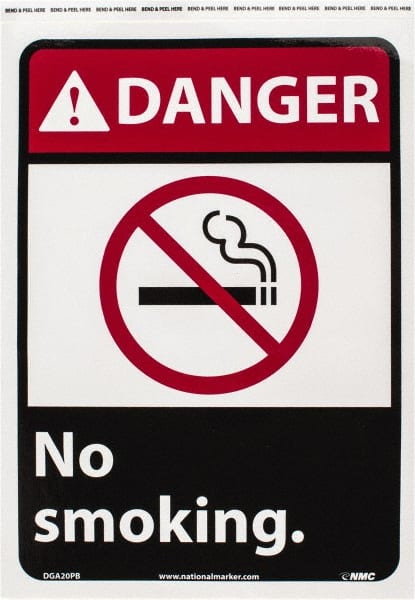 NMC - "Danger - No Smoking", 14" Long x 10" Wide, Pressure-Sensitive Vinyl Safety Sign - Rectangle, 0.004" Thick, Use for Accident Prevention - Exact Tooling