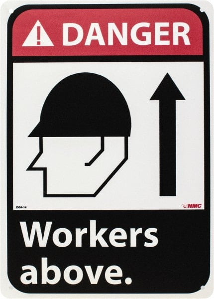 NMC - "Danger - Workers Above", 14" Long x 10" Wide, Rigid Plastic Safety Sign - Rectangle, 0.05" Thick, Use for Accident Prevention - Exact Tooling