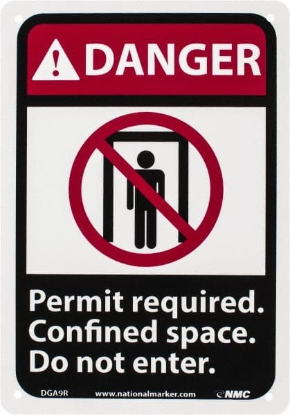 NMC - "Danger - Permit Required - Confined Space - Do Not Enter", 10" Long x 7" Wide, Rigid Plastic Safety Sign - Rectangle, 0.05" Thick, Use for Accident Prevention - Exact Tooling