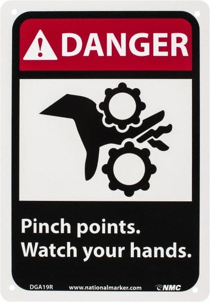 NMC - "Danger - Pinch Points - Watch Your Hands", 10" Long x 7" Wide, Rigid Plastic Safety Sign - Rectangle, 0.05" Thick, Use for Accident Prevention - Exact Tooling