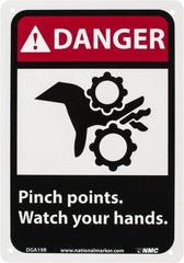 NMC - "Danger - Pinch Points - Watch Your Hands", 10" Long x 7" Wide, Rigid Plastic Safety Sign - Rectangle, 0.05" Thick, Use for Accident Prevention - Exact Tooling