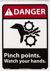 NMC - "Danger - Pinch Points - Watch Your Hands", 14" Long x 10" Wide, Pressure-Sensitive Vinyl Safety Sign - Rectangle, 0.004" Thick, Use for Accident Prevention - Exact Tooling