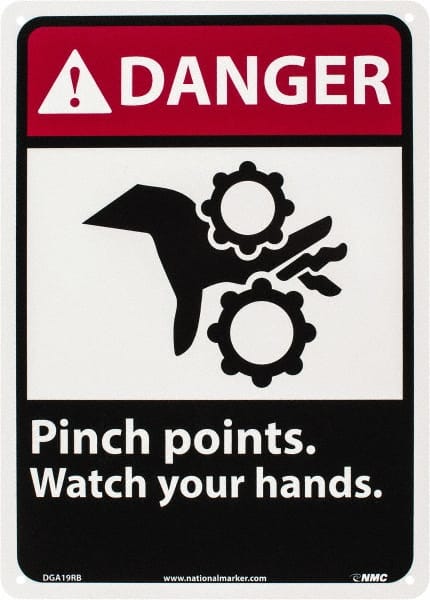 NMC - "Danger - Pinch Points - Watch Your Hands", 14" Long x 10" Wide, Rigid Plastic Safety Sign - Rectangle, 0.05" Thick, Use for Accident Prevention - Exact Tooling