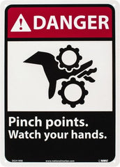 NMC - "Danger - Pinch Points - Watch Your Hands", 14" Long x 10" Wide, Rigid Plastic Safety Sign - Rectangle, 0.05" Thick, Use for Accident Prevention - Exact Tooling