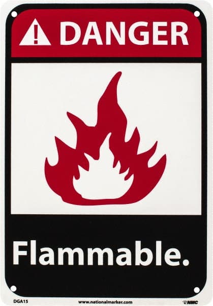 NMC - Danger - Flammable, Plastic Fire Sign - 7" Wide x 10" High - Exact Tooling