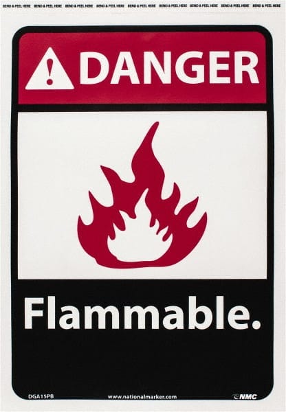 NMC - Danger - Flammable, Pressure Sensitive Vinyl Fire Sign - 10" Wide x 14" High - Exact Tooling