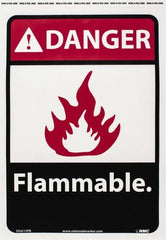 NMC - Danger - Flammable, Pressure Sensitive Vinyl Fire Sign - 10" Wide x 14" High - Exact Tooling