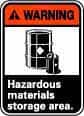 NMC - "Warning - Hazardous Material Storage Area", 14" Long x 10" Wide, Rigid Plastic Safety Sign - Rectangle, 0.05" Thick, Use for Hazardous Materials - Exact Tooling