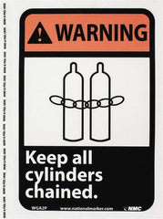 NMC - "Warning - Keep All Cylinders Chained", 10" Long x 7" Wide, Pressure-Sensitive Vinyl Safety Sign - Rectangle, 0.004" Thick, Use for Accident Prevention - Exact Tooling