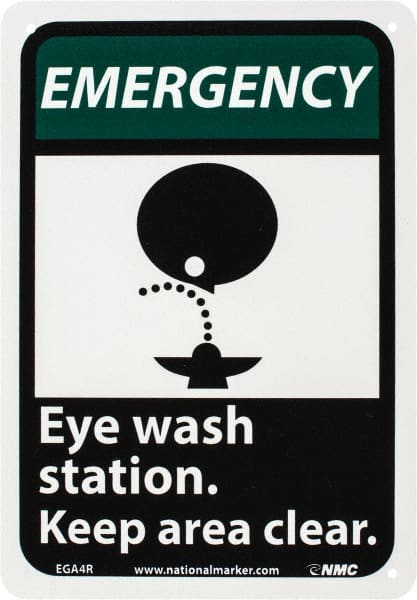 NMC - "Emergency - Eye Wash Station - Keep Area Clear", 10" Long x 7" Wide, Rigid Plastic Safety Sign - Rectangle, 0.05" Thick, Use for First Aid - Exact Tooling