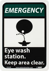 NMC - "Emergency - Eye Wash Station - Keep Area Clear", 10" Long x 7" Wide, Rigid Plastic Safety Sign - Rectangle, 0.05" Thick, Use for First Aid - Exact Tooling
