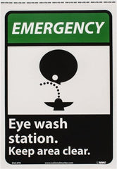 NMC - "Emergency - Eye Wash Station - Keep Area Clear", 14" Long x 10" Wide, Pressure-Sensitive Vinyl Safety Sign - Rectangle, 0.004" Thick, Use for First Aid - Exact Tooling