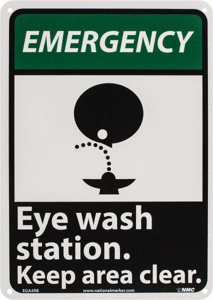 NMC - "Emergency - Eye Wash Station - Keep Area Clear", 14" Long x 10" Wide, Rigid Plastic Safety Sign - Rectangle, 0.05" Thick, Use for First Aid - Exact Tooling