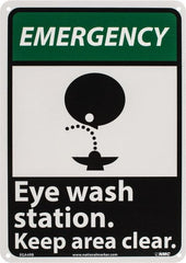NMC - "Emergency - Eye Wash Station - Keep Area Clear", 14" Long x 10" Wide, Rigid Plastic Safety Sign - Rectangle, 0.05" Thick, Use for First Aid - Exact Tooling