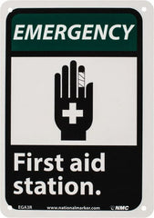 NMC - "Emergency - First Aid Station", 10" Long x 7" Wide, Rigid Plastic Safety Sign - Rectangle, 0.05" Thick, Use for First Aid - Exact Tooling