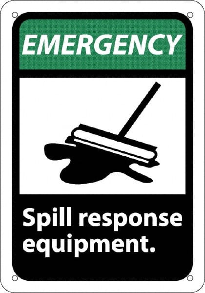 NMC - "Emergency - Spill Response Equipment", 10" Long x 7" Wide, Rigid Plastic Safety Sign - Rectangle, 0.05" Thick, Use for Accident Prevention - Exact Tooling