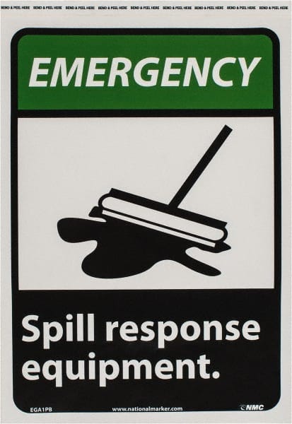 NMC - "Emergency - Spill Response Equipment", 14" Long x 10" Wide, Pressure-Sensitive Vinyl Safety Sign - Rectangle, 0.004" Thick, Use for Accident Prevention - Exact Tooling