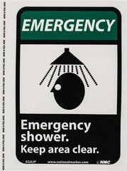 NMC - "Emergency - Emergency Shower - Keep Area Clear", 10" Long x 7" Wide, Pressure-Sensitive Vinyl Safety Sign - Rectangle, 0.004" Thick, Use for First Aid - Exact Tooling