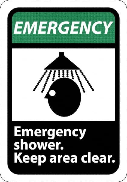 NMC - "Emergency - Emergency Shower - Keep Area Clear", 10" Long x 7" Wide, Rigid Plastic Safety Sign - Rectangle, 0.05" Thick, Use for First Aid - Exact Tooling