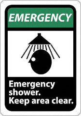NMC - "Emergency - Emergency Shower - Keep Area Clear", 10" Long x 7" Wide, Rigid Plastic Safety Sign - Rectangle, 0.05" Thick, Use for First Aid - Exact Tooling