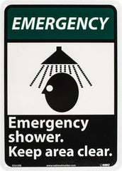 NMC - "Emergency - Emergency Shower - Keep Area Clear", 14" Long x 10" Wide, Rigid Plastic Safety Sign - Rectangle, 0.05" Thick, Use for First Aid - Exact Tooling