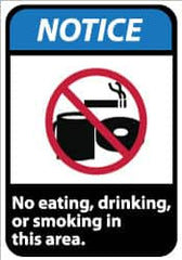 NMC - "Notice - No Eating, Drinking or Smoking in This Area", 14" Long x 10" Wide, Pressure-Sensitive Vinyl Safety Sign - Rectangle, 0.004" Thick, Use for Security & Admittance - Exact Tooling