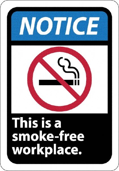 NMC - "Notice - This Is a Smoke-Free Workplace", 10" Long x 7" Wide, Rigid Plastic Safety Sign - Rectangle, 0.05" Thick, Use for Security & Admittance - Exact Tooling