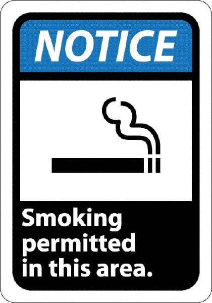 NMC - "Notice - Smoking Permitted in This Area", 10" Long x 7" Wide, Rigid Plastic Safety Sign - Rectangle, 0.05" Thick, Use for Security & Admittance - Exact Tooling