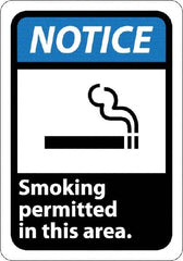 NMC - "Notice - Smoking Permitted in This Area", 10" Long x 7" Wide, Rigid Plastic Safety Sign - Rectangle, 0.05" Thick, Use for Security & Admittance - Exact Tooling