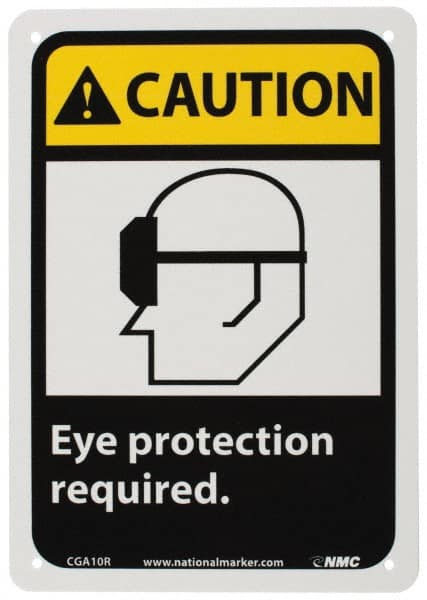 NMC - "Caution - Eye Protection Required", 10" Long x 7" Wide, Rigid Plastic Safety Sign - Rectangle, 0.05" Thick, Use for Accident Prevention - Exact Tooling