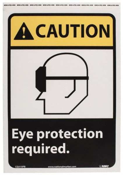 NMC - "Caution - Eye Protection Required", 14" Long x 10" Wide, Pressure-Sensitive Vinyl Safety Sign - Rectangle, 0.004" Thick, Use for Accident Prevention - Exact Tooling