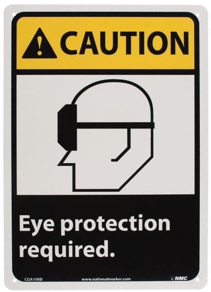 NMC - "Caution - Eye Protection Required", 14" Long x 10" Wide, Rigid Plastic Safety Sign - Rectangle, 0.05" Thick, Use for Accident Prevention - Exact Tooling