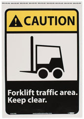 NMC - "Caution - Forklift Traffic Area - Keep Clear", 14" Long x 10" Wide, Pressure-Sensitive Vinyl Safety Sign - Rectangle, 0.004" Thick, Use for Accident Prevention - Exact Tooling