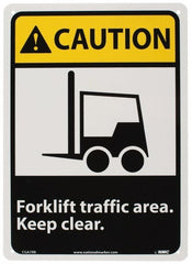 NMC - "Caution - Forklift Traffic Area - Keep Clear", 14" Long x 10" Wide, Rigid Plastic Safety Sign - Rectangle, 0.05" Thick, Use for Accident Prevention - Exact Tooling