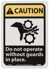 NMC - "Caution - Do Not Operate without Guards in Place", 10" Long x 7" Wide, Rigid Plastic Safety Sign - Rectangle, 0.05" Thick, Use for Accident Prevention - Exact Tooling