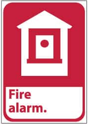 NMC - Fire Alarm, Pressure Sensitive Vinyl Fire Sign - 10" Wide x 14" High - Exact Tooling