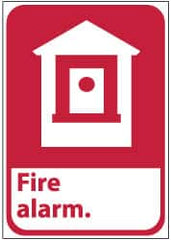 NMC - Fire Alarm, Pressure Sensitive Vinyl Fire Sign - 10" Wide x 14" High - Exact Tooling