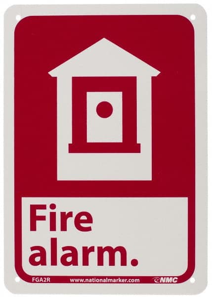NMC - Fire Alarm, Plastic Fire Sign - 7" Wide x 10" High - Exact Tooling