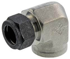 Parker - 1/4" OD, Stainless Steel Female Elbow - 1-1/16" Hex, Comp x FNPT Ends - Exact Tooling