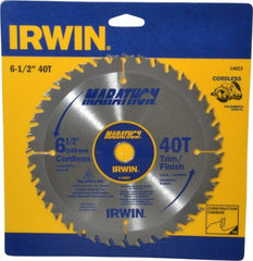 Irwin - 6-1/2" Diam, 5/8" Arbor Hole Diam, 40 Tooth Wet & Dry Cut Saw Blade - Carbide-Tipped, Trimming Action, Standard Round Arbor - Exact Tooling