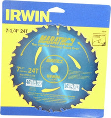 Irwin - 7-1/4" Diam, 5/8" Arbor Hole Diam, 24 Tooth Wet & Dry Cut Saw Blade - Carbide-Tipped, General Purpose Action, Diamond Arbor - Exact Tooling
