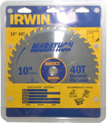 Irwin - 10" Diam, 5/8" Arbor Hole Diam, 40 Tooth Wet & Dry Cut Saw Blade - Carbide-Tipped, General Purpose Action, Standard Round Arbor - Exact Tooling