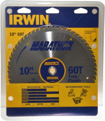 Irwin - 10" Diam, 5/8" Arbor Hole Diam, 60 Tooth Wet & Dry Cut Saw Blade - Carbide-Tipped, Finishing & Trimming Action, Standard Round Arbor - Exact Tooling