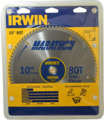 Irwin - 10" Diam, 5/8" Arbor Hole Diam, 80 Tooth Wet & Dry Cut Saw Blade - Carbide-Tipped, Finishing & Trimming Action, Standard Round Arbor - Exact Tooling