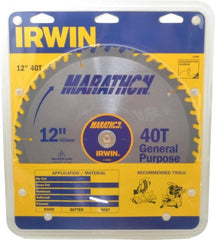 Irwin - 12" Diam, 1" Arbor Hole Diam, 40 Tooth Wet & Dry Cut Saw Blade - Carbide-Tipped, General Purpose Action, Standard Round Arbor - Exact Tooling