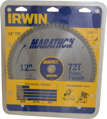Irwin - 12" Diam, 1" Arbor Hole Diam, 72 Tooth Wet & Dry Cut Saw Blade - Carbide-Tipped, Finishing & Trimming Action, Standard Round Arbor - Exact Tooling