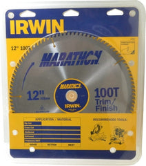 Irwin - 12" Diam, 1" Arbor Hole Diam, 100 Tooth Wet & Dry Cut Saw Blade - Carbide-Tipped, Finishing & Trimming Action, Standard Round Arbor - Exact Tooling